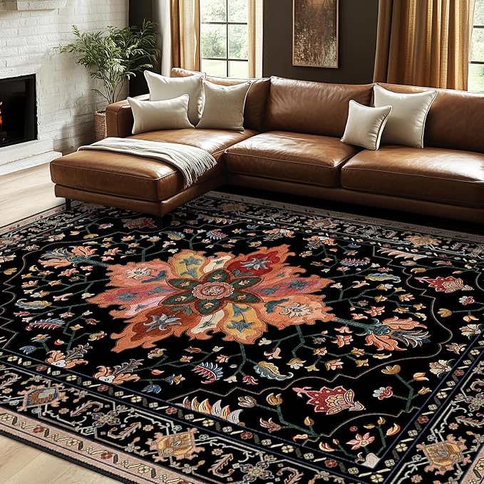 Area Rugs 7'x10' Washable Non-Slip, Floral Vintage Distress Print Pattern - Image 3