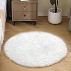 Goolela White Round Rug 3ft Fluffy Faux Sheepskin Fur Rug Small Circle Fuzzy by Goolela