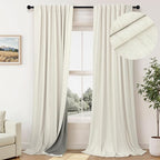 60 Inch Extra Wide Curtains for Windows 120 to 140 Blackout Linen 90 Inch Long - Image 2