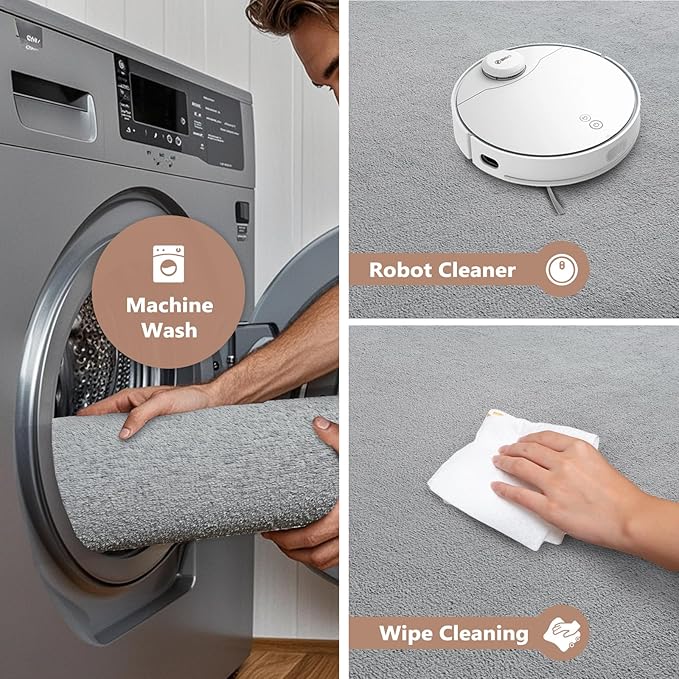 FinRèc 5x7 Washable Area Rugs for Bedroom Living Room, Low Pile Thin Rug Solid - Image 3