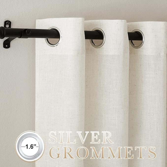 NICETOWN Linen Burlap Bedroom Curtains 63 inches Long, Grommet Semi Sheer Flax - Image 2