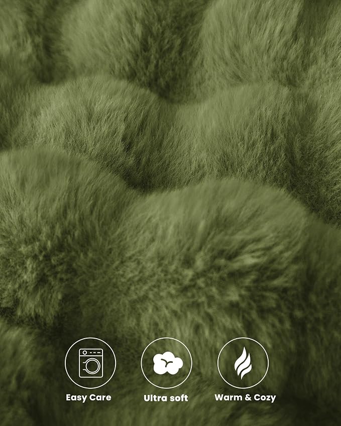 Ultra Soft Cozy Faux Fur Throw Blanket, Fuzzy Plush Thick Bubble Blanket - Image 5