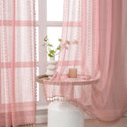WAZZIO Boho Lace Curtains 84 Inches 2 Panel, Light Filtering Privacy Tassel & - Image 5