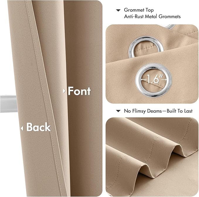 MIULEE Beige Blackout Curtains for Bedroom Living Room 90 Inches Long 2 Panels - Image 4
