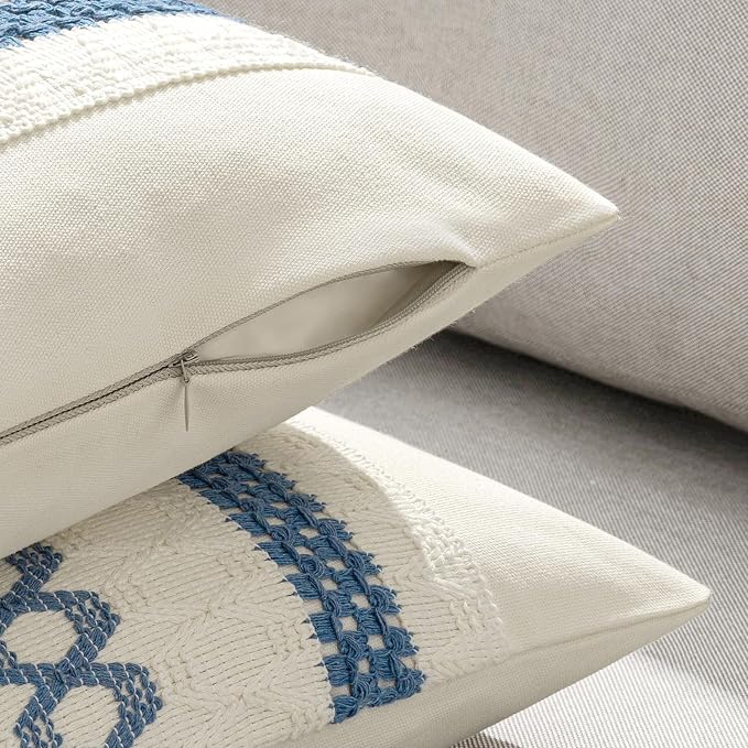 MIULEE Set of 2 Coastal Blue Boho Decorative Pillow Covers 18x18 Inch Farmhouse - Image 5