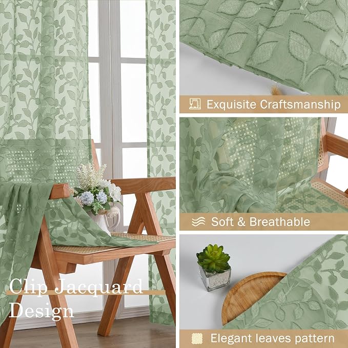 Chyhomenyc Sage Green Sheer Curtains 72 Inches Long 2 Panels Set, Light - Image 7