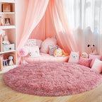 5'x5' Blush Round Rugs for Girls Bedroom, Ultra Soft Fluffy Circle Rug for Kids - Image 2