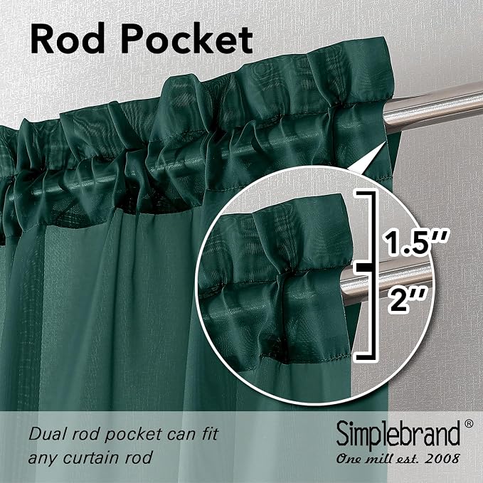 Simplebrand Hunter Green Sheer Curtains 63 Inch Length 2 Panels, Rod Pocket - Image 5