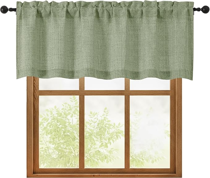 OWENIE Sage Green Valances for Windows 1 Pcs 18 Inch Length, Light Filtering by OWENIE