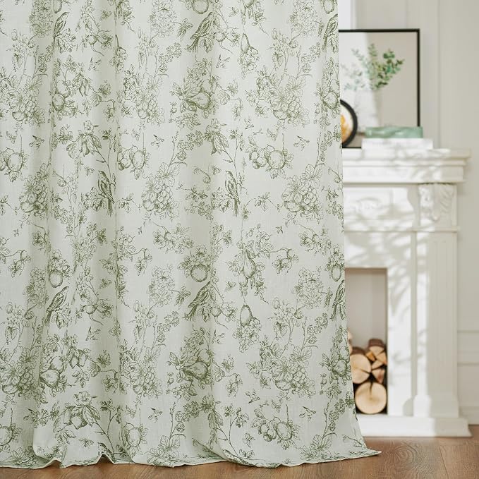 jinchan Linen Floral Curtains for Living Room 96 Inch Long Sage Green Printed - Image 7