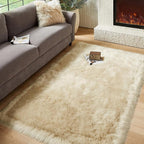 AMTOVO Faux Fur Sheepskin Rug for Living Room, 4 x 6 ft Beige Fluffy Area Rug by AMTOVO