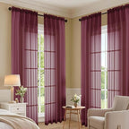 OVZME Burgundy Sheer Curtains 120 Inches Long 2 Panels Set, 59 Inch Extra Wide - Image 7