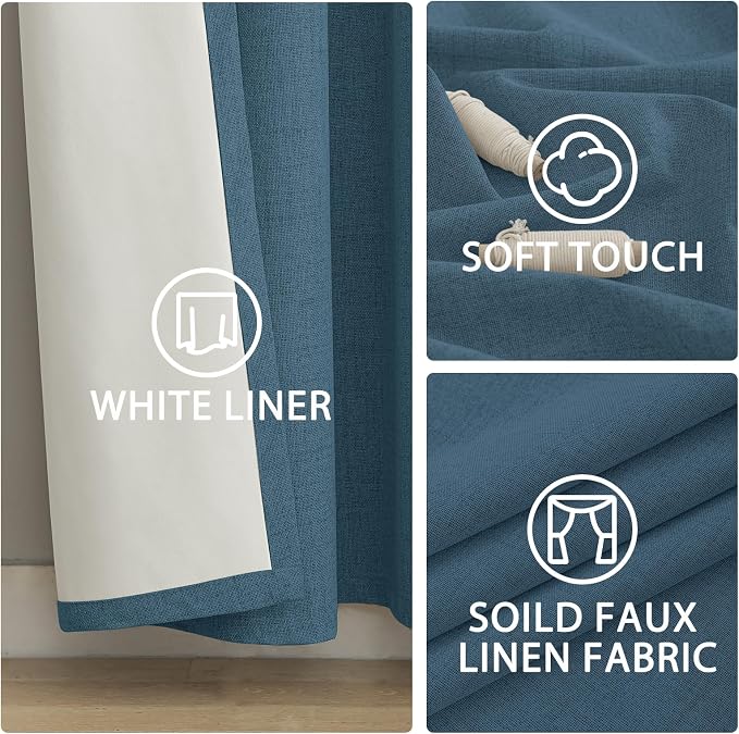 Yakamok Dusty Blue Linen Curtains 100% Blackout 90 Inches Long, Room Darkening - Image 6
