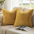 decorUhome Summer Mustard Yellow Chenille Throw Pillow Covers 18x18 Set of 2 - Image 8