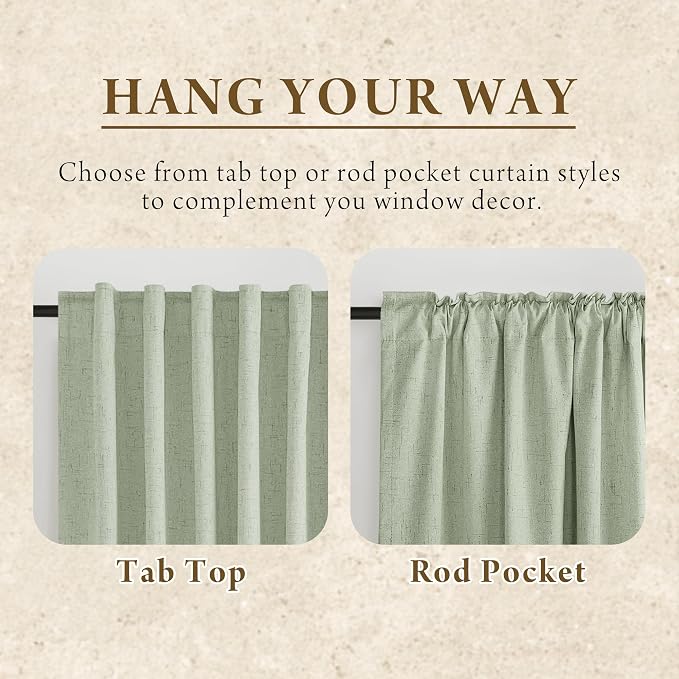 RYB HOME 100% Blackout Sage Green Linen Curtains, Light & Heat Blocking Thermal - Image 6
