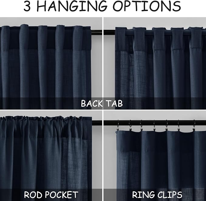 Navy Blue Linen Curtains 102 Inches Long - Image 3