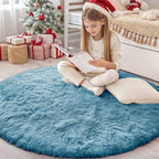 OLANLY Slate Blue Round Rugs for Bedroom by OLANLY