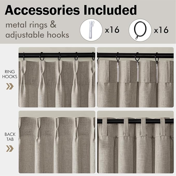 MIULEE Pinch Pleated Thick Linen Curtains 102 Inches Long 2 Panels - Image 8