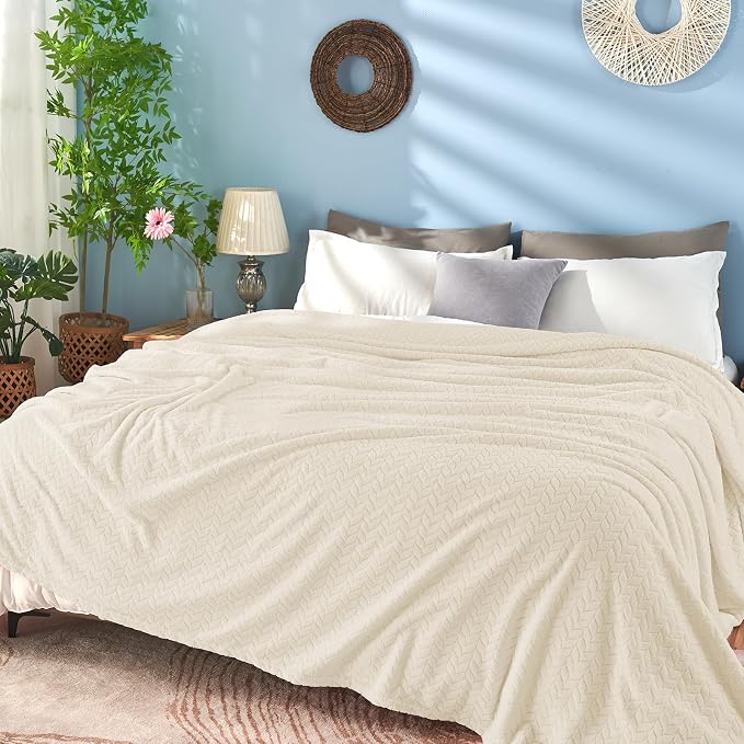 inhand Fleece Twin Blanket for Bed Cream White Throw Blanket for Couch Super - Image 4