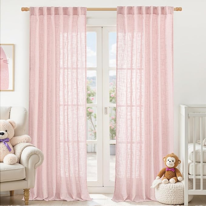 LAMIT Linen Curtains for Living Room 84 inch Length 2 Panels, Light Filtering by LAMIT