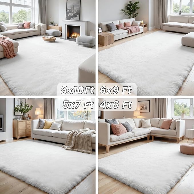 6x9 Area Rugs for Living Room Rug: Soft Fluffy Shag White Rugs for Bedroom - Image 7