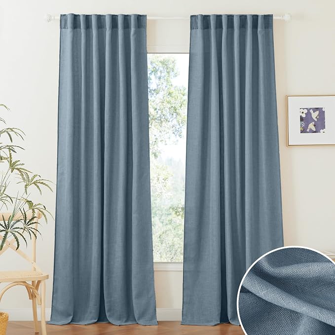 RYB HOME Stone Blue Sheer Curtains 90 inch Long Light Filtering Privacy Window by RYBHOME