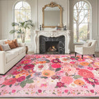 Pink Area Rugs 10x14 Living Room, Non Slip Machine Washable Floral Rugs - Image 3