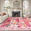 Pink Area Rugs 9x12 Living Room Washable Rug Non Slip Floral Low Pile Large Rug by WelcometoBabovid