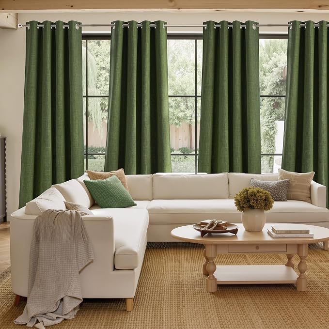NICETOWN Faux Linen Froest Green Blackout Curtains 84 inches Long - Image 4