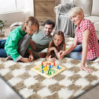 Checkered Area Rugs for Living Room 6x9, Fluffy Beige and White Checkered Rug - Image 3