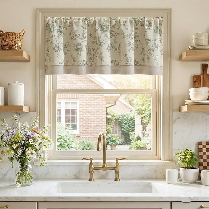 jinchan Amlie Floral Linen Valance Curtain Farmhouse Kitchen Valance - Image 2
