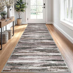 Lansny Modern Abstract Runner Rug 2.6x10, Dark Light Brown White Washable Long by lansny