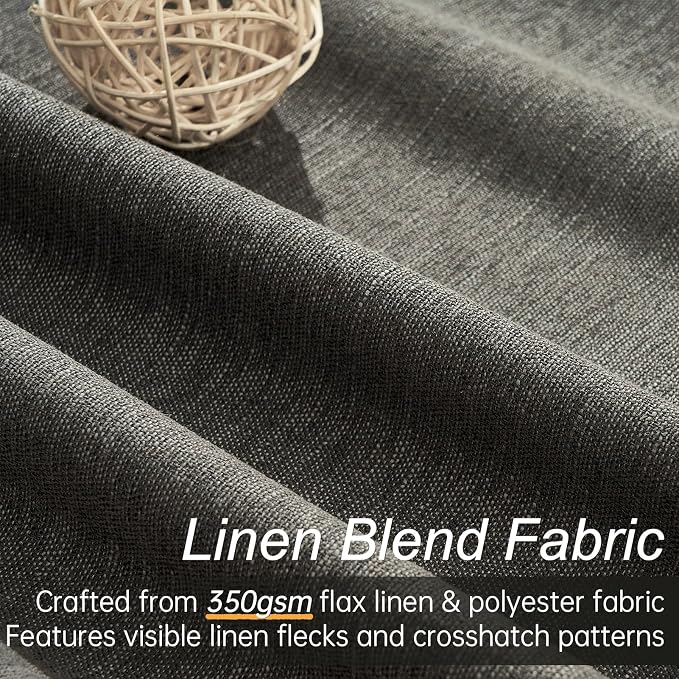 Topfinel 100% Blackout Linen Textured Curtains 84 inches Long Charcoal Gray - Image 2