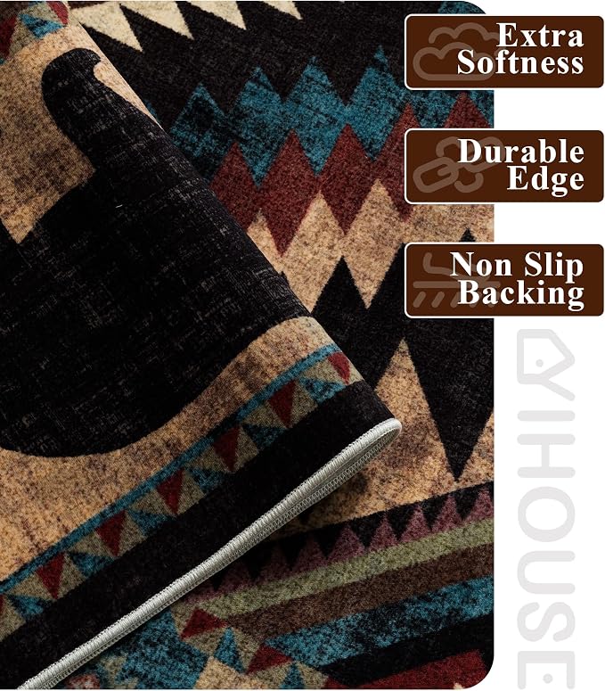 Hallway Runner Rug 2x6 Indoor Door Mat -Western Rug Bear Rustic Cabin Non-Slip - Image 5