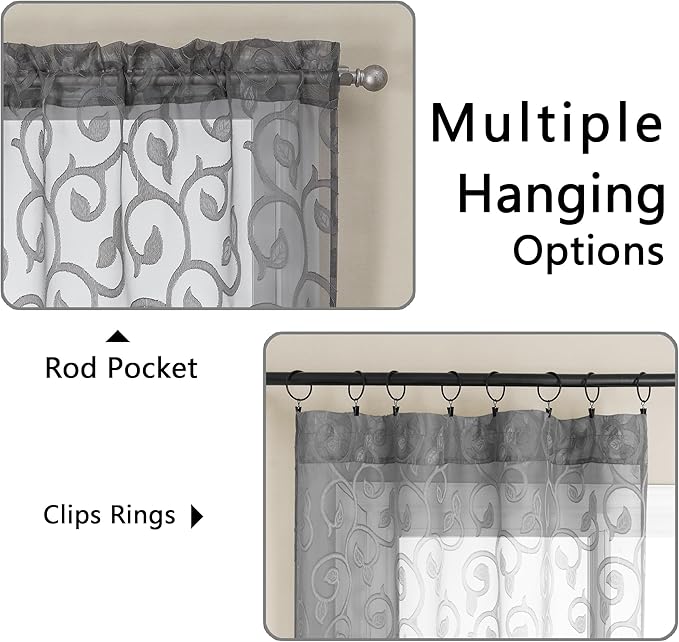 OWENIE Furman Sheer Charcoal Gray Curtains 84 inches Long - Image 3
