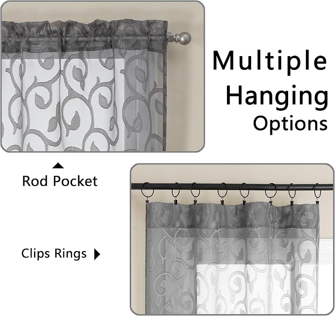 OWENIE Furman Grey Sheer Curtains 54 Inch Length 2 Panels Set - Image 4