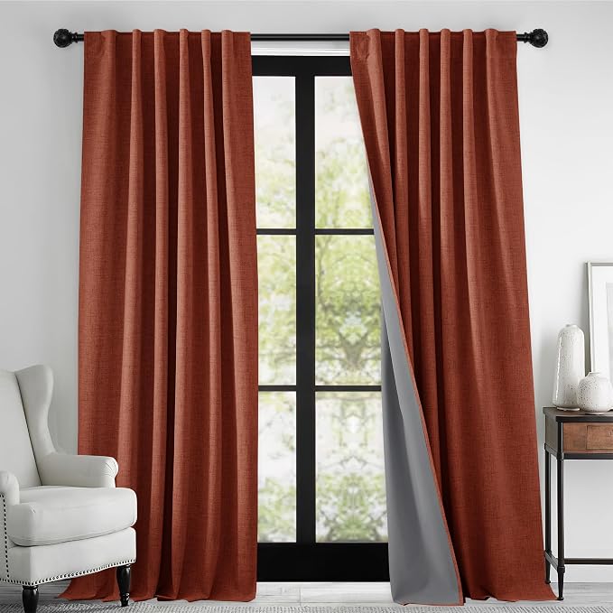 RYB HOME 100% Blackout Linen Textured Curtains 108 inches Long, Insulating - Image 2