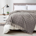 BOURINA Dark Grey Throw Blanket 50 x70 Inches Jacquard Argyle Throw Textured by BOURINA