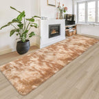 Super Soft Fluffy Living Room Area Rugs 2x8 ft Tie-Dyed Beige Shaggy Furry by JiaoBaba