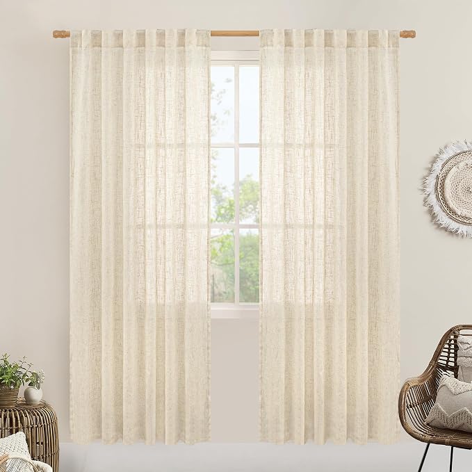 LAMIT Beige Linen Curtains for Doorway Living Room 2 Panels Set, 80 Inch Faux by LAMIT
