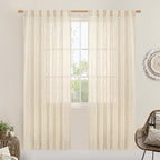 LAMIT Beige Linen Curtains for Doorway Living Room 2 Panels Set, 80 Inch Faux by LAMIT