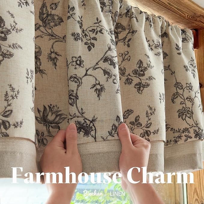 jinchan Amlie Floral Linen Valance Curtain Farmhouse Kitchen Valance - Image 6