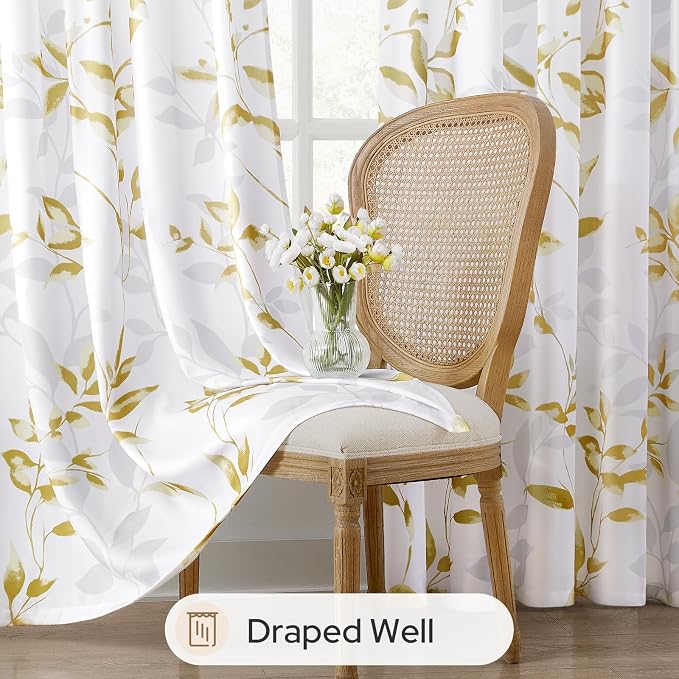 HOMEIDEAS Non-See-Through Gold and White Privacy Sheer Curtains 52 X 84 Inch - Image 4