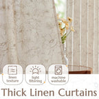jinchan Floral Linen Curtains for Living Room 96 Inch Length Taupe Flower - Image 3