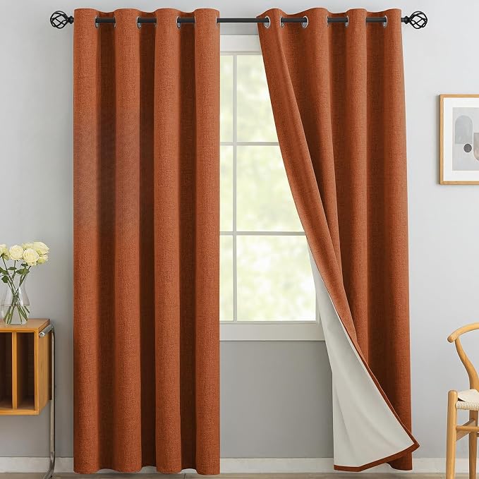 Yakamok Burnt Orange Linen Curtains 100% Blackout 96 Inches Long, Room by Yakamok
