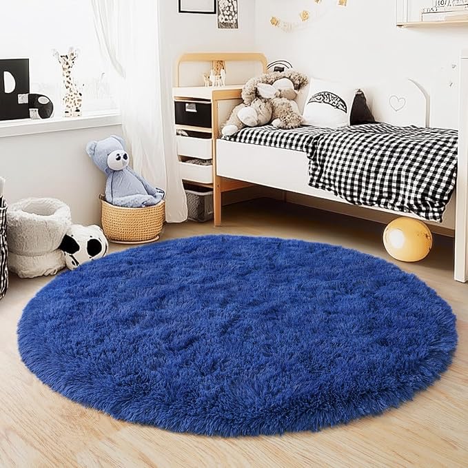 3'x3' Blue Round Rug for Bedroom, Ultra Soft Fluffy Circle Rug for Kids Girls - Image 8