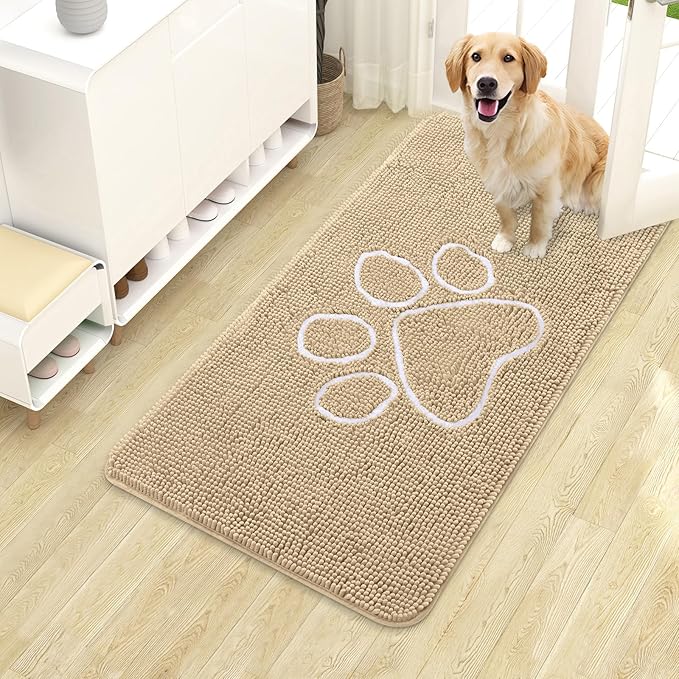 OLANLY Dog Door Mat for Muddy Paws 40x24, Paw Print Design, Absorbs Moisture by OLANLY