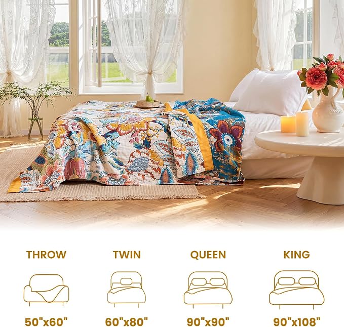MSGKV Boho Throw Blanket 90"x108" Floral Cotton Blanket - Image 5
