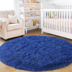 3'x3' Blue Round Rug for Bedroom, Ultra Soft Fluffy Circle Rug for Kids Girls - Image 3