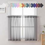 Lecloud Charcoal Grey Sheer Kitchen Curtains 36 Inch Length 2 Pcs, Sheer Voile by Lecloud
